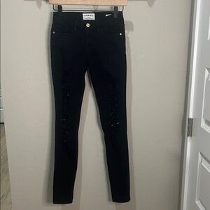 Frame Jeans Denim Black Skinny 24 Le De Jeanne Distressed Vintage Slim Stretchy